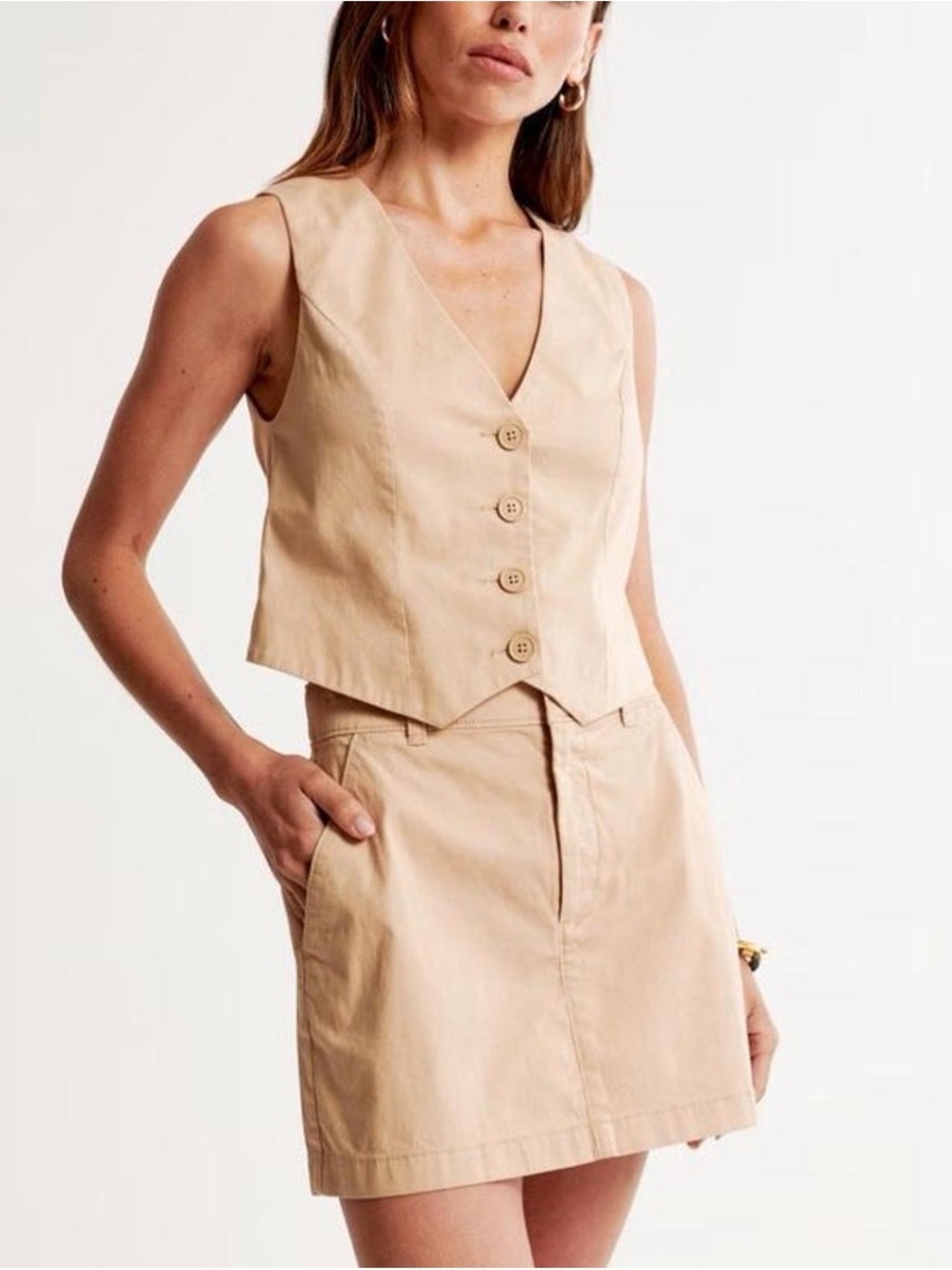 Abercrombie and Fitch Beige Cotton Tailored Vest
